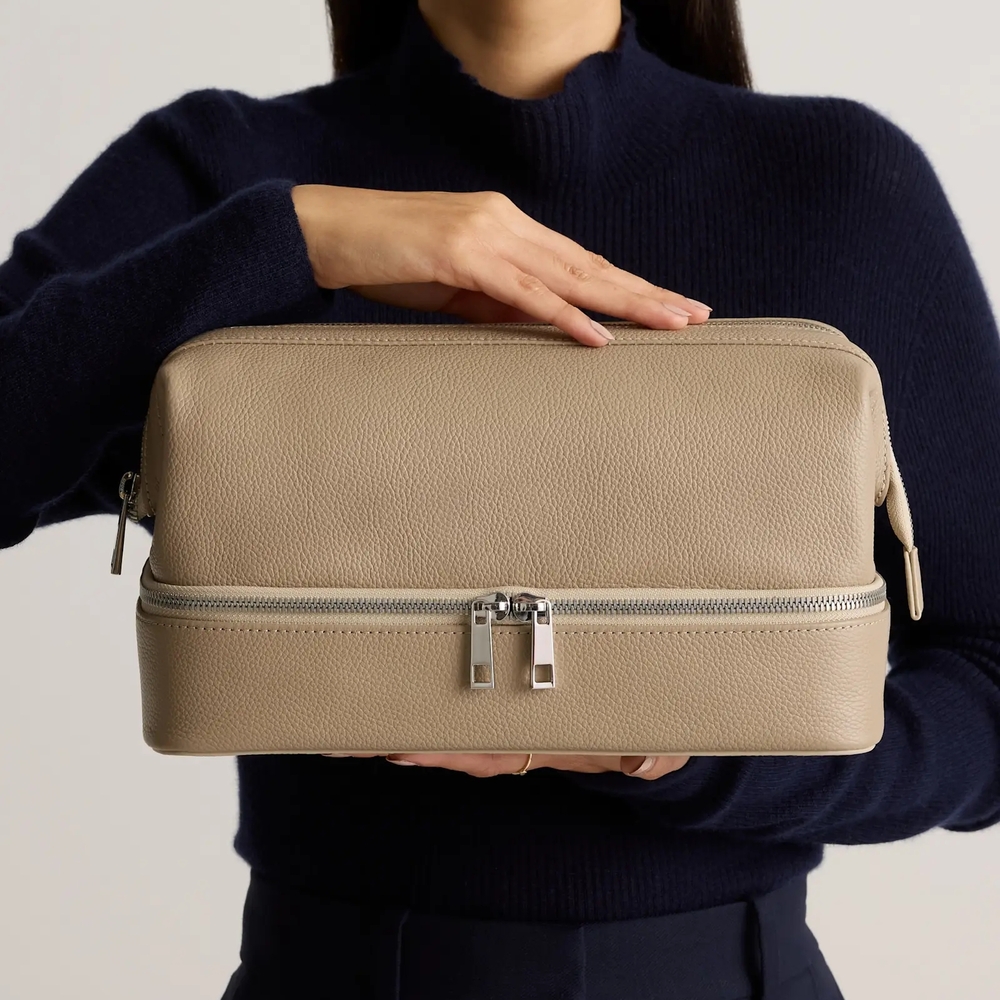 Quince Italian Leather Dual Compartment Toiletry Bag